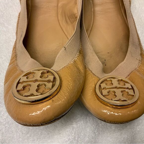 Tory Burch Caroline Ballet Flats Women’s Size 7M Beige Patent Leather - Picture 7 of 9